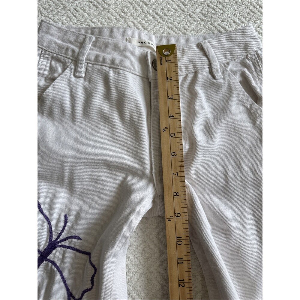 PacSun Women's Low Rise Carpenter Pants Size 22 Embroidered White Cotton - Picture 6 of 12